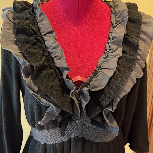 Forla Paris designer Ruffle dress Black Gray Light Knit size small - Picture 4 of 8